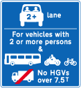 Vehicles permitted to use a HOV lane ahead 