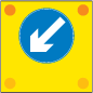 Slow moving or stationary works vehicle blocking a traffic lane. Pass in direction shown by arrow.