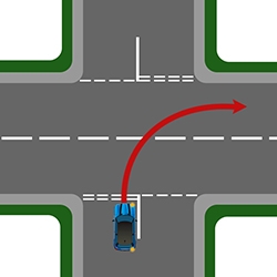 Turning right at a crossroads