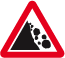 Falling or fallen rocks road sign