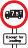 No goods vehicles over maximum gross weight shown, in tonnes, except for loading and unloading